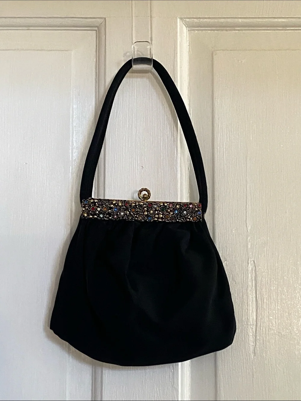 Vintage Elegant Black Evening Handbag with Jeweled Frame Guild Creations